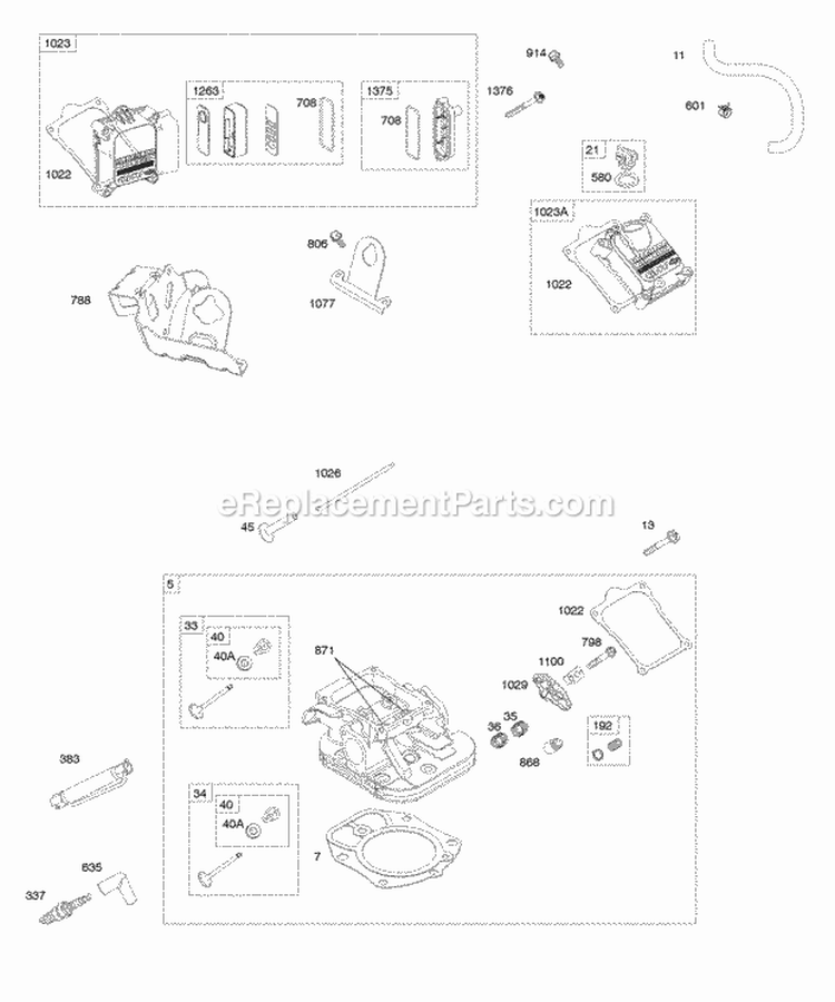 Cylinder Head Rocker Covers Diagram and Parts List for 542477-0116-E1  Briggs and Stratton Engine